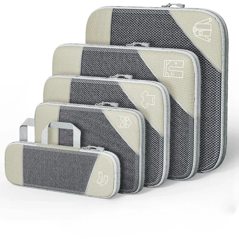 5-Piece Mesh Compression Packing Cubes – Lightweight Travel Organizer Set for Suitcases