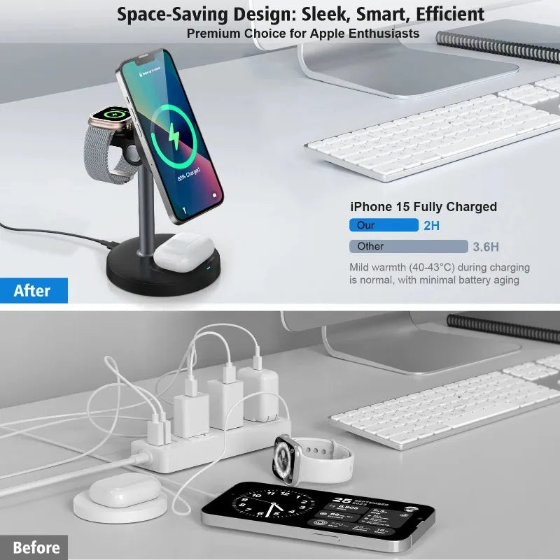 3-in-1 Magnetic Wireless Charging Station – iPhone, Apple Watch & AirPods, 15W Fast Charge