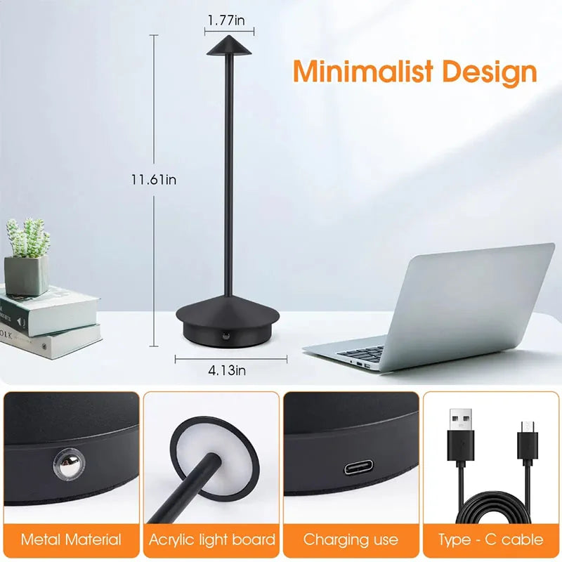 Cordless LED Table Lamp – Rechargeable, Touch Dimmable, Waterproof, Indoor & Outdoor