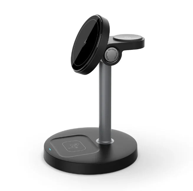 3-in-1 Magnetic Wireless Charger Stand – Adjustable, 15W, iPhone, Apple Watch & AirPods