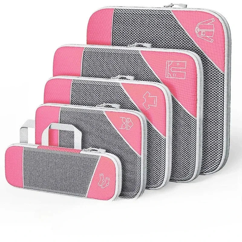 5-Piece Mesh Compression Packing Cubes – Lightweight Travel Organizer Set for Suitcases