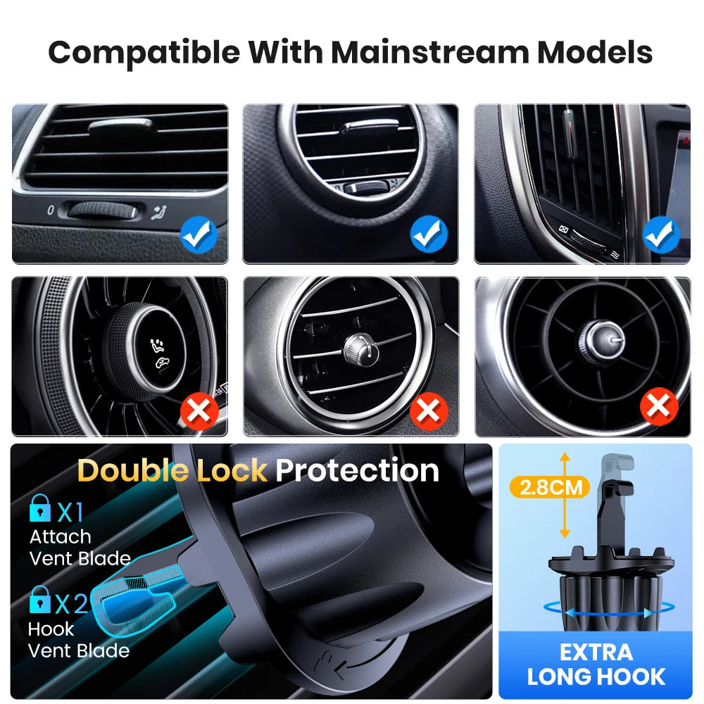 TOPK Magnetic Car Phone Holder – 6 N52 Magnets, Air Vent Mount, 360° Universal