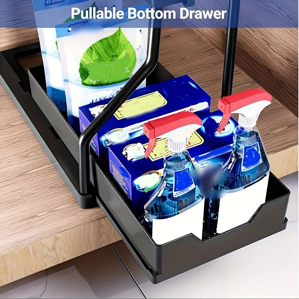 2-Tier Pull-Out Under-Sink Organizer – Large Capacity Drawer Storage Box for Kitchen & Bathroom