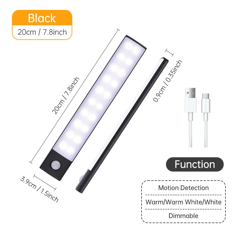 Wireless LED Cabinet Light – Motion Sensor, USB Rechargeable, 3-Color