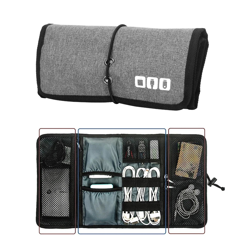 Roll-Up Electronics Organizer Pouch – Travel Cable, Charger & Accessories Carry Case