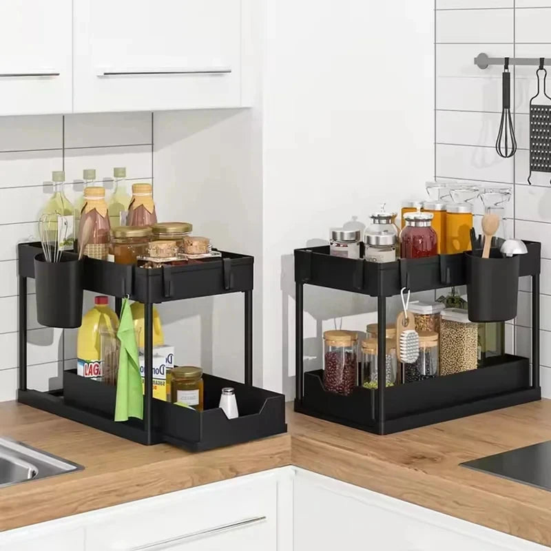 2-Layer Sliding Under-Sink Organizer – Drawer-Style Storage Rack for Kitchen & Bathroom