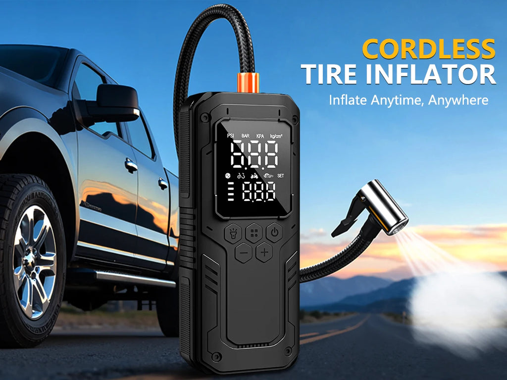 CHPOWKIT Wireless Tire Inflator – 150 PSI, Built-in Battery, Power Bank & Auto-Stop