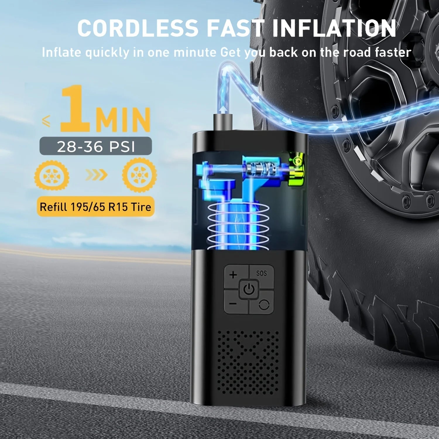 STSCELZ Cordless Tire Inflator – 150 PSI, 3X Faster, Digital Gauge & LED Light
