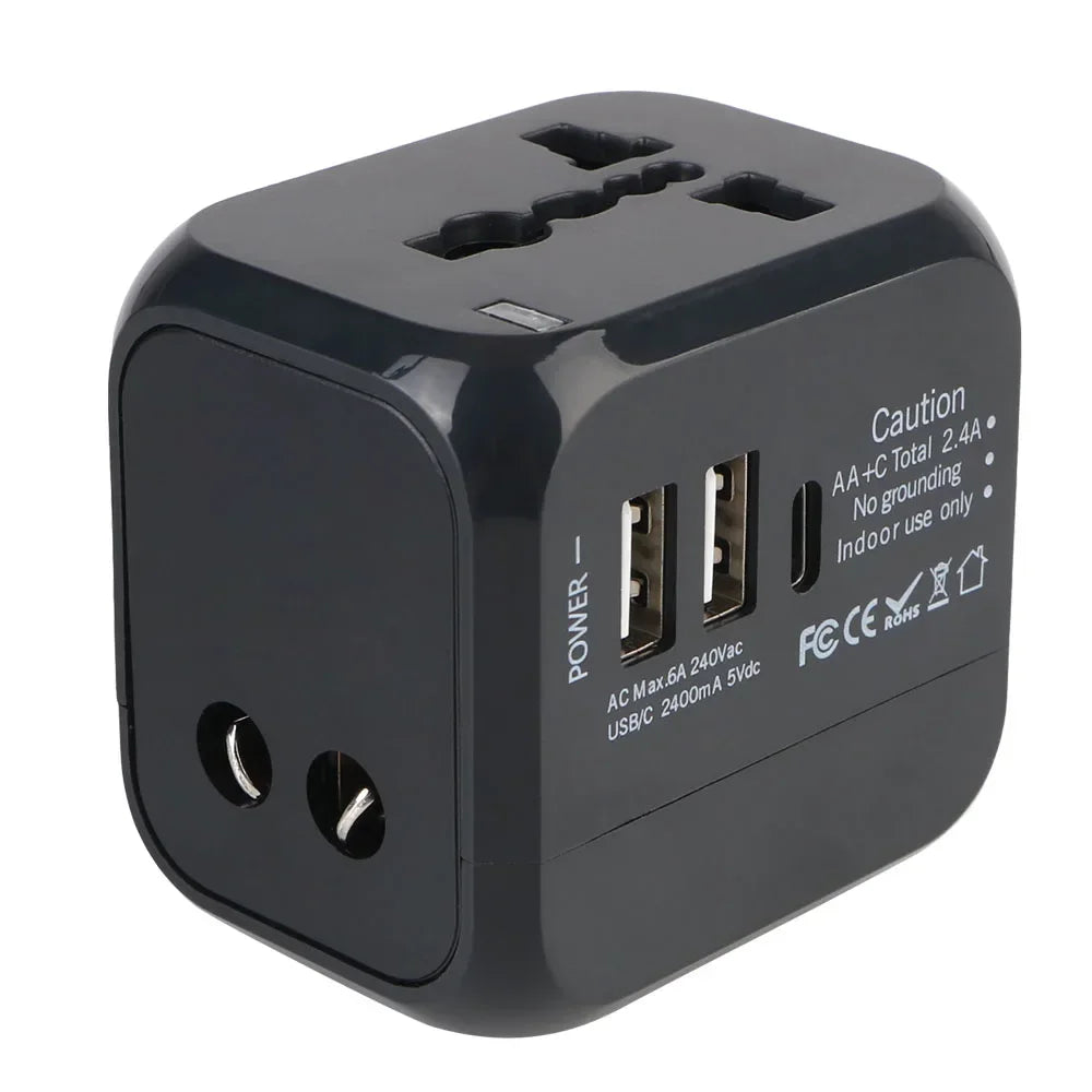 Universal Travel Adapter – 2 USB-A + PD20W USB-C Fast Charge, EU/UK/US/AU Plug