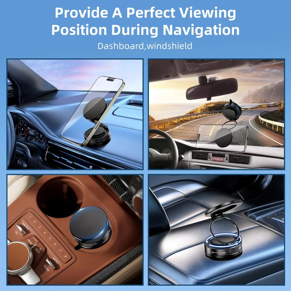 Magnetic Car Phone Holder – Suction Cup Mount, 360° Rotatable & Foldable, Multi-Surface