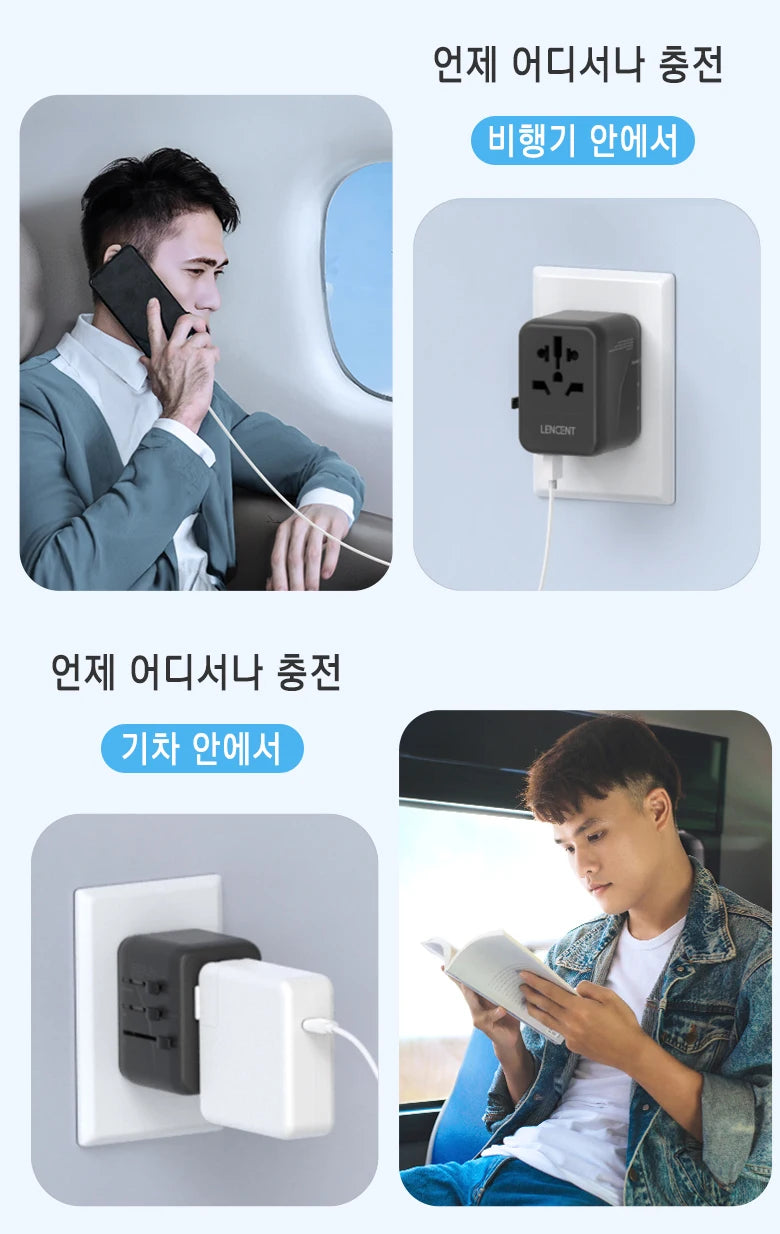 LENCENT Universal Travel Adapter – 3 USB + USB-C PD, All-in-One EU/UK/USA/AUS Plug