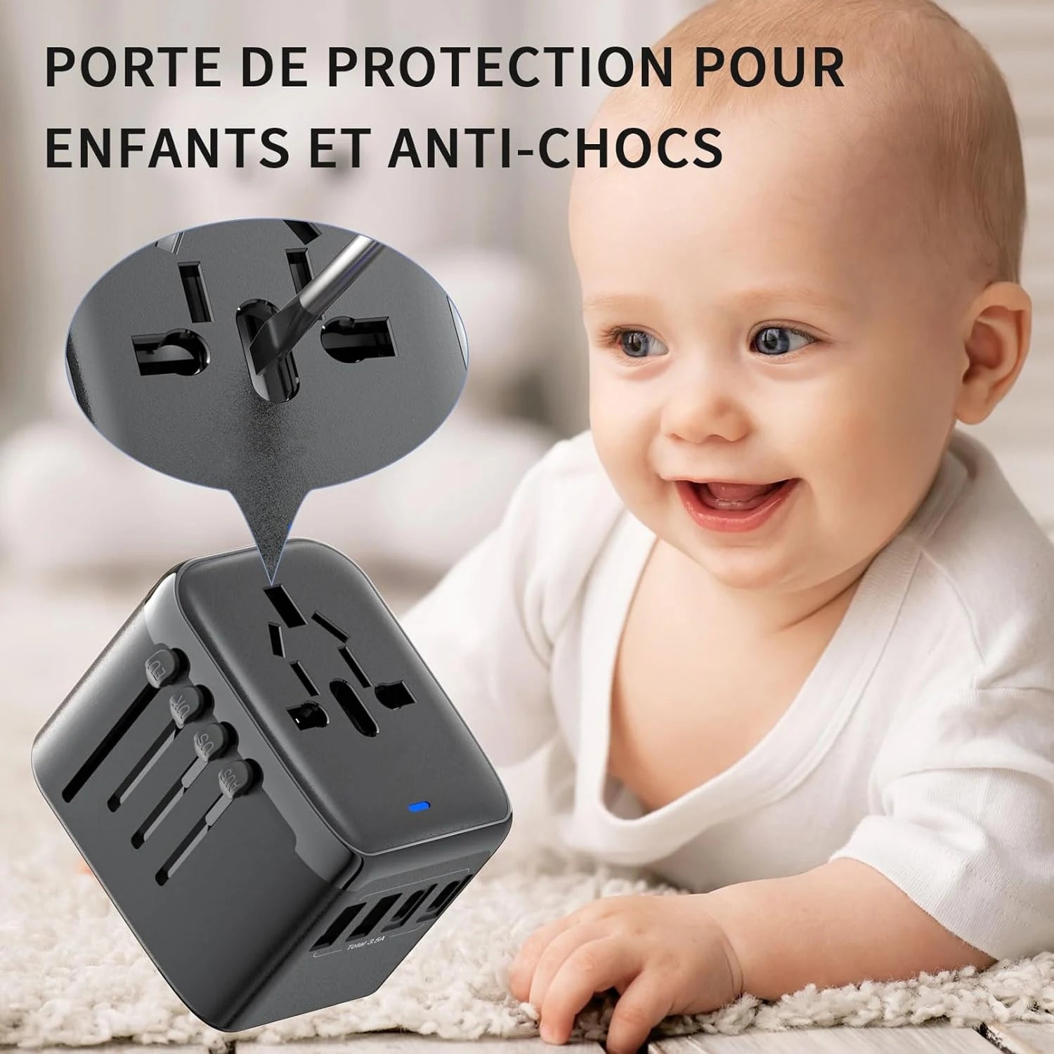 All-in-One Universal Travel Adapter – 2 USB-A + 2 USB-C, 2000W, EU/UK/US/AU Plug