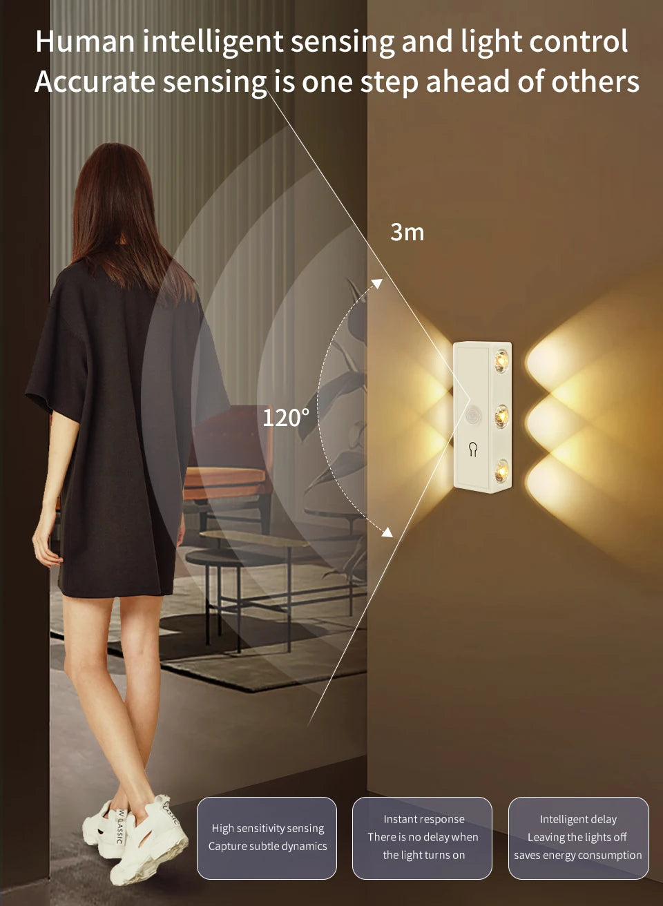 Magnetic Motion Sensor Night Light – RGB & 3-Color, Rechargeable, USB-C