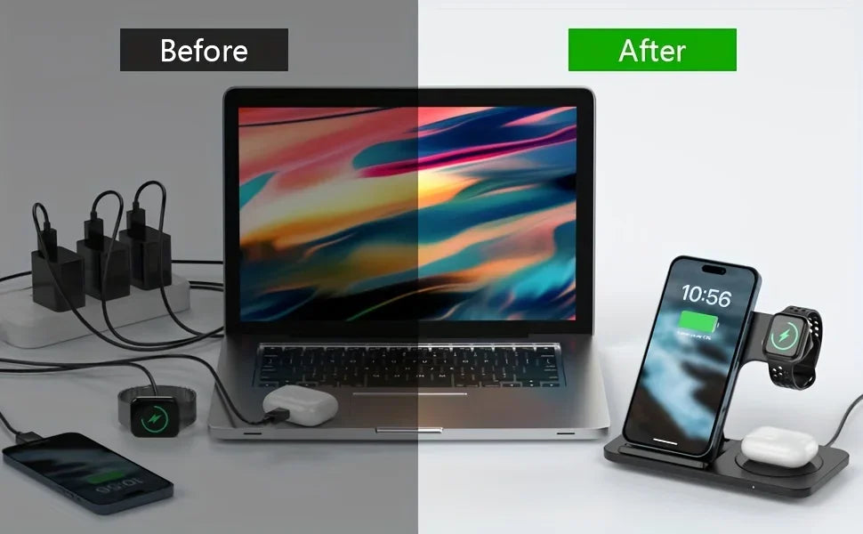 Foldable 3-in-1 Wireless Charging Station – iPhone, Apple Watch & AirPods, 15W Fast Charge