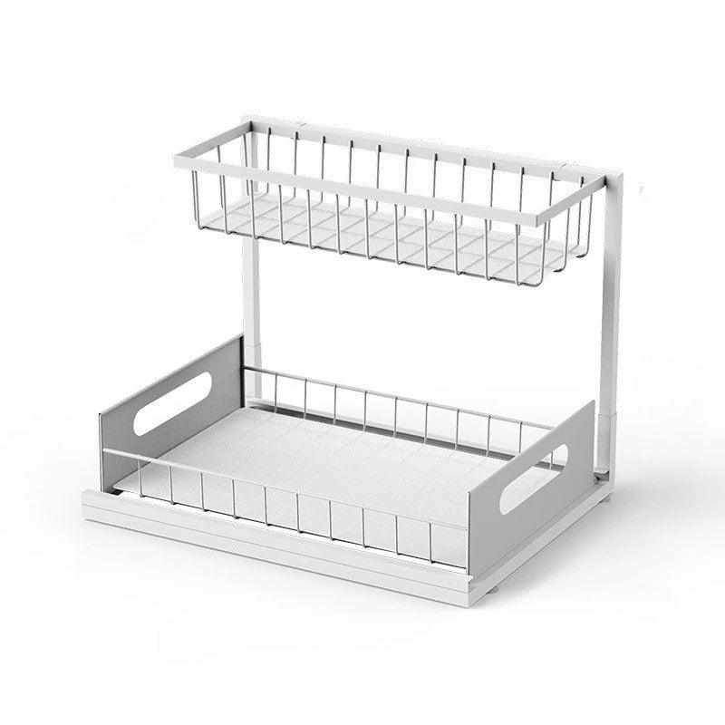 Pull-Out Under-Sink Organizer – 2-Tier Slide-Out Metal Shelf for Cabinet Storage