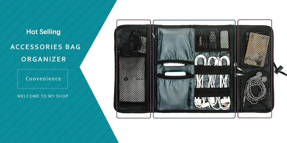 Roll-Up Electronics Organizer Pouch – Travel Cable, Charger & Accessories Carry Case