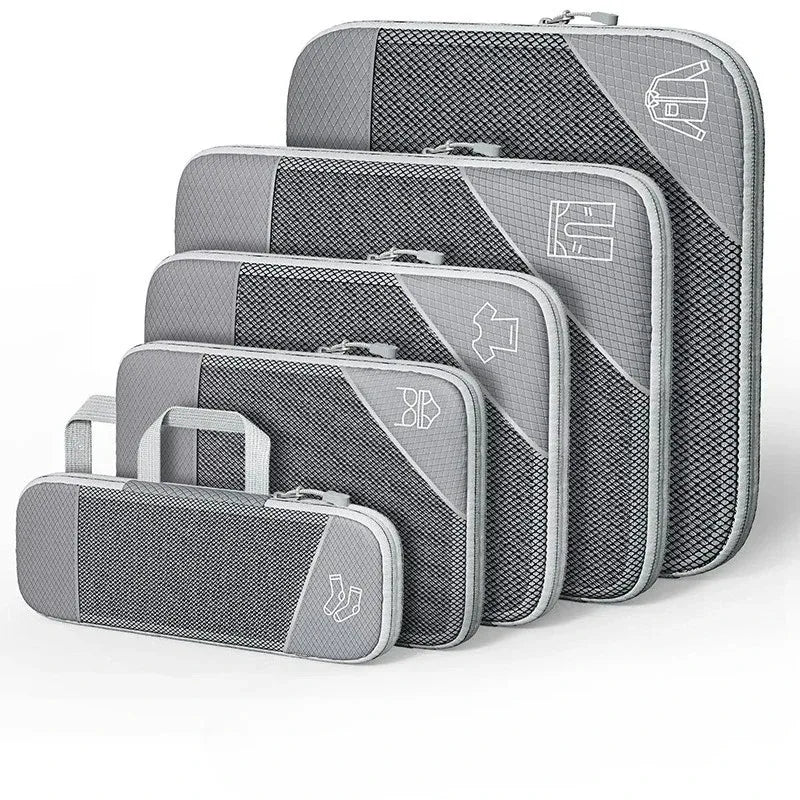 5-Piece Mesh Compression Packing Cubes – Lightweight Travel Organizer Set for Suitcases