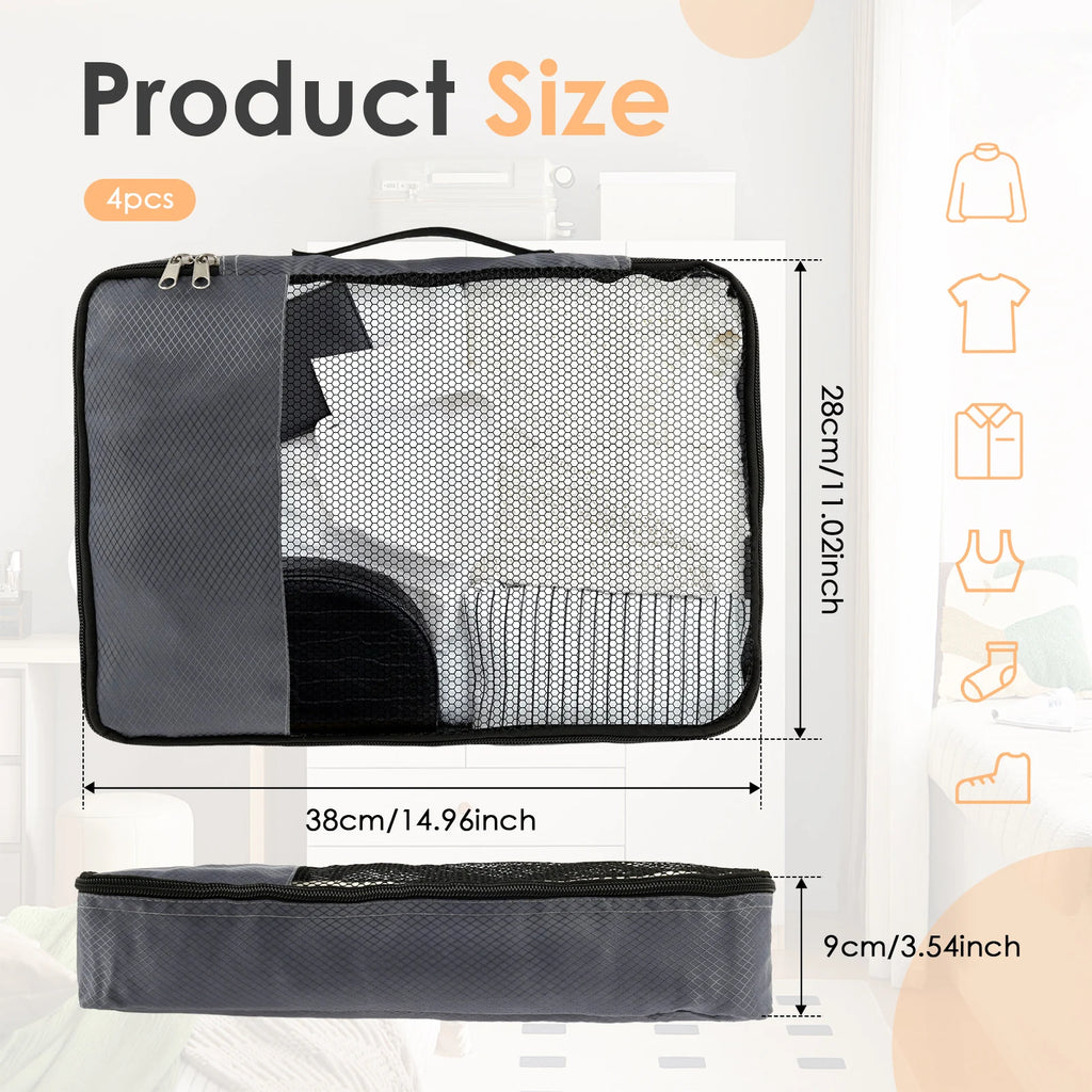 4-Piece Oxford Packing Cubes with Shoe Bag – Waterproof Mesh Travel Luggage Organizer