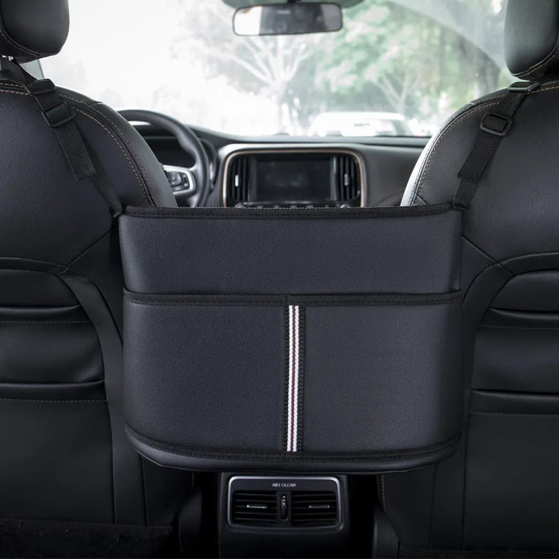 PU Leather Car Console Organizer – Seat Gap Filler & Handbag Holder for Front Seats