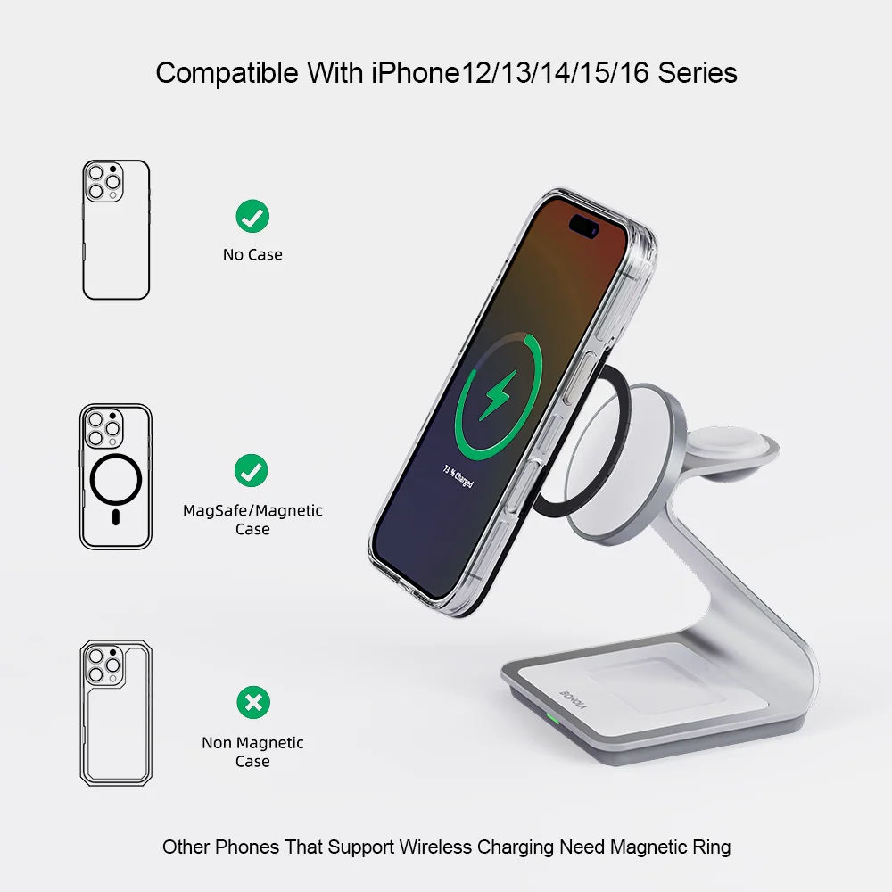 AICO Magnetic 3 in 1 Wireless Charger for iPhone 17/16/15/13/14/12 30W Wireless Charging Station for Apple Watch/AirPods Pro
