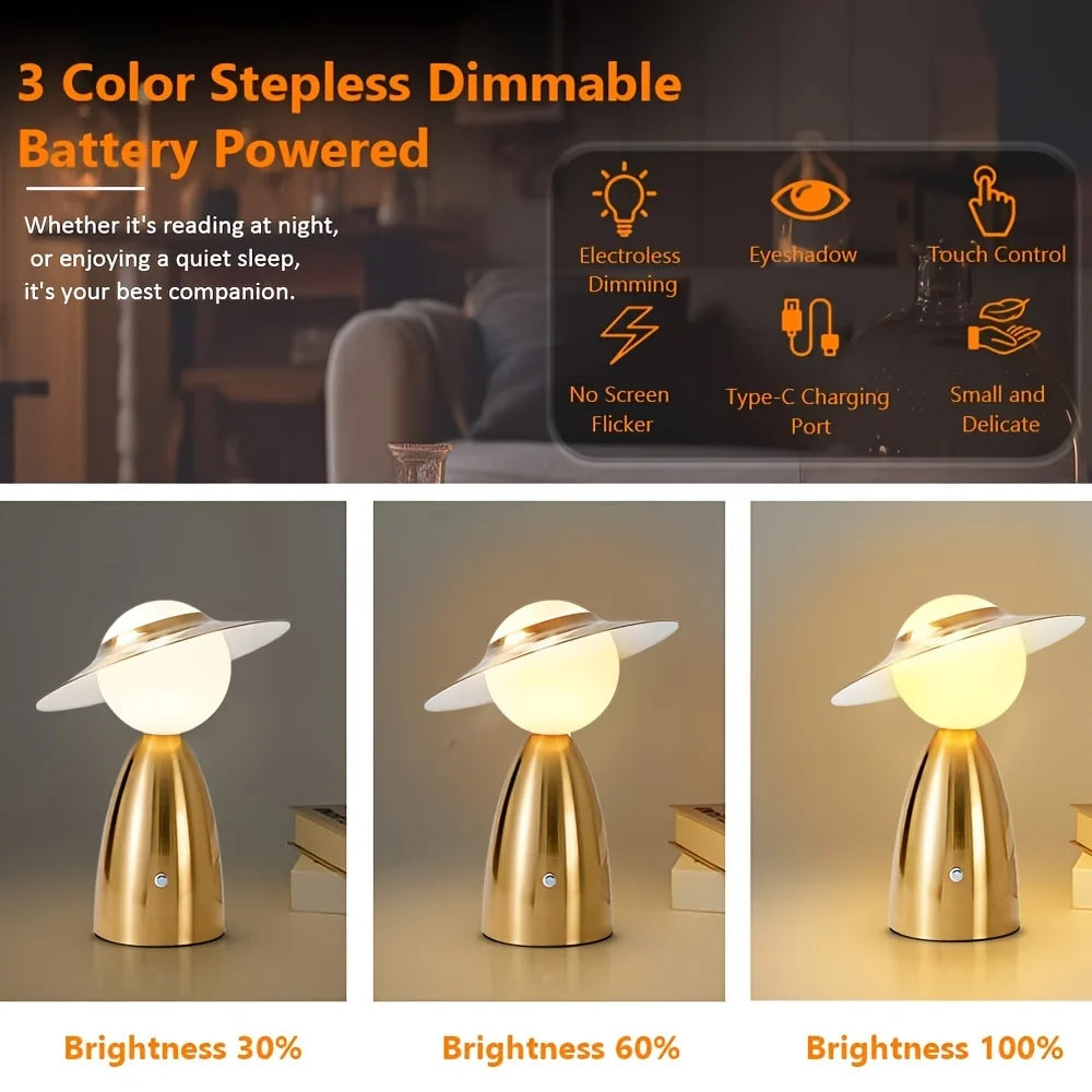 Cordless LED Desk Lamp – Stepless Dimming, Touch Control, USB Rechargeable, Portable