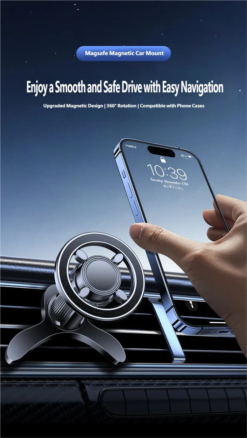 Upgraded Magnetic Car Phone Holder – 17 N52 Magnets, Air Vent Mount, 360° Universal