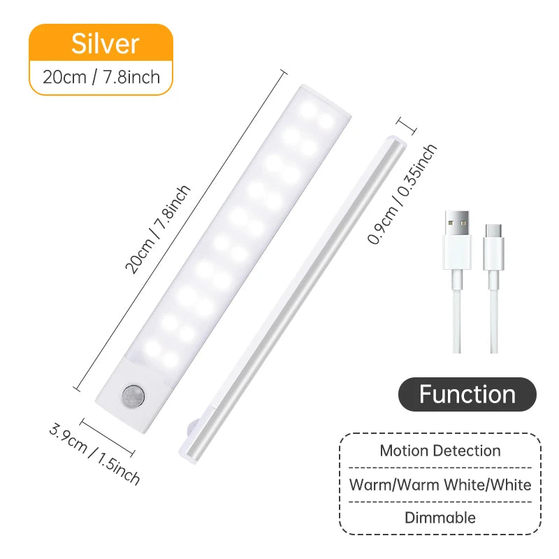 Wireless LED Cabinet Light – Motion Sensor, USB Rechargeable, 3-Color