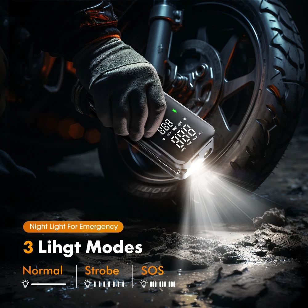 CARSUN Cordless Tire Inflator – 94 PSI, Digital Display, Rechargeable with Power Bank Function