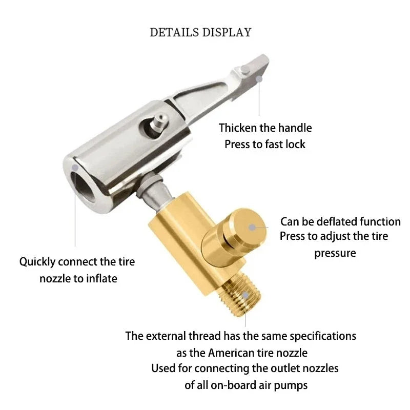 Tire Air Chuck with Barb Connector – Zinc Alloy Inflator Chuck for Car Hose Repair