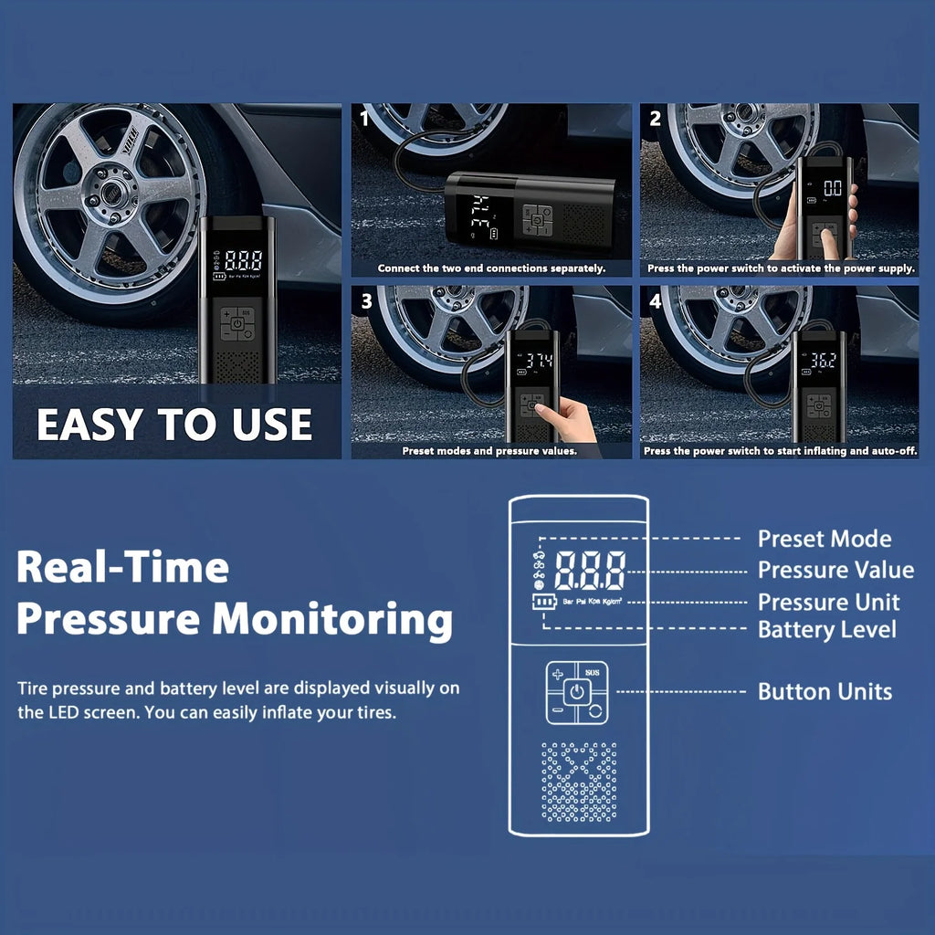 STSCELZ Cordless Tire Inflator – 150 PSI, 3X Faster, Digital Gauge & LED Light